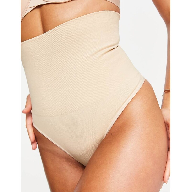 ASOS DESIGN shaping control thong in beige-Neutral