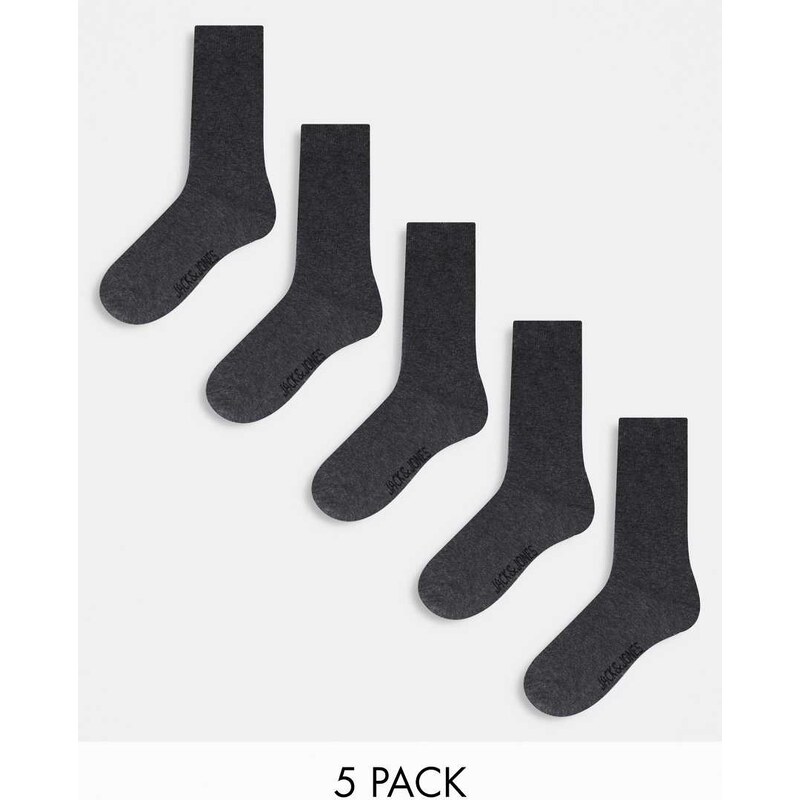 Jack & Jones socks 5 pack in dark grey melange