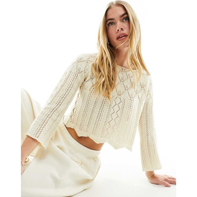 Vero Moda crochet jumper with wide sleeves in cream-White 100096429
