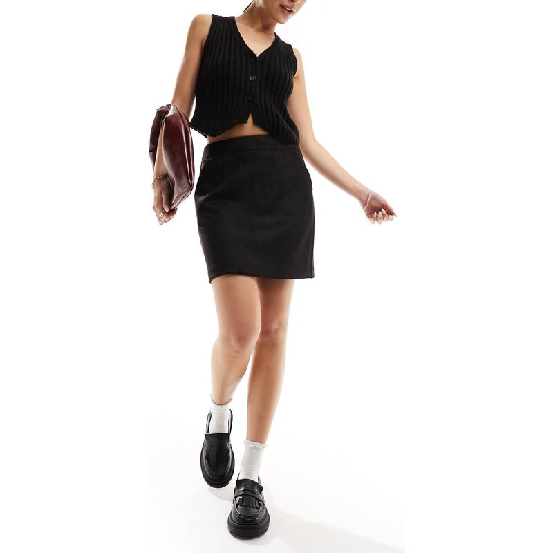 Vero Moda faux suede mini skirt in black