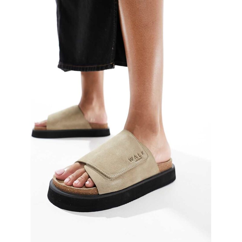 Walk London Barca Velcro Mule in stone-Neutral 100097597