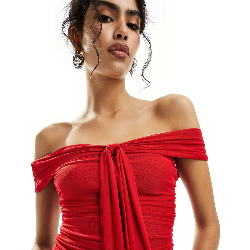 Miss Selfridge draped off shoulder top in red