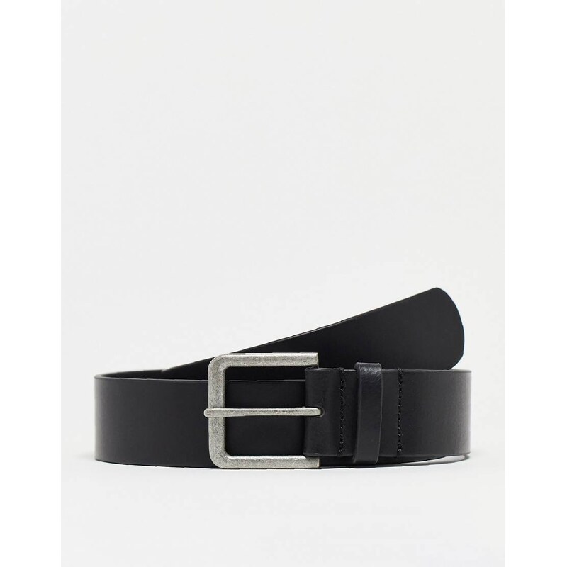 ASOS DESIGN smart leather belt with burnished silver buckle in