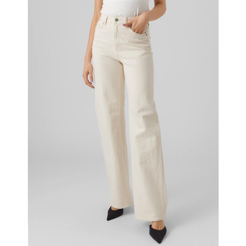 Vero Moda high rise wide leg jeans in ecru-White 103512577