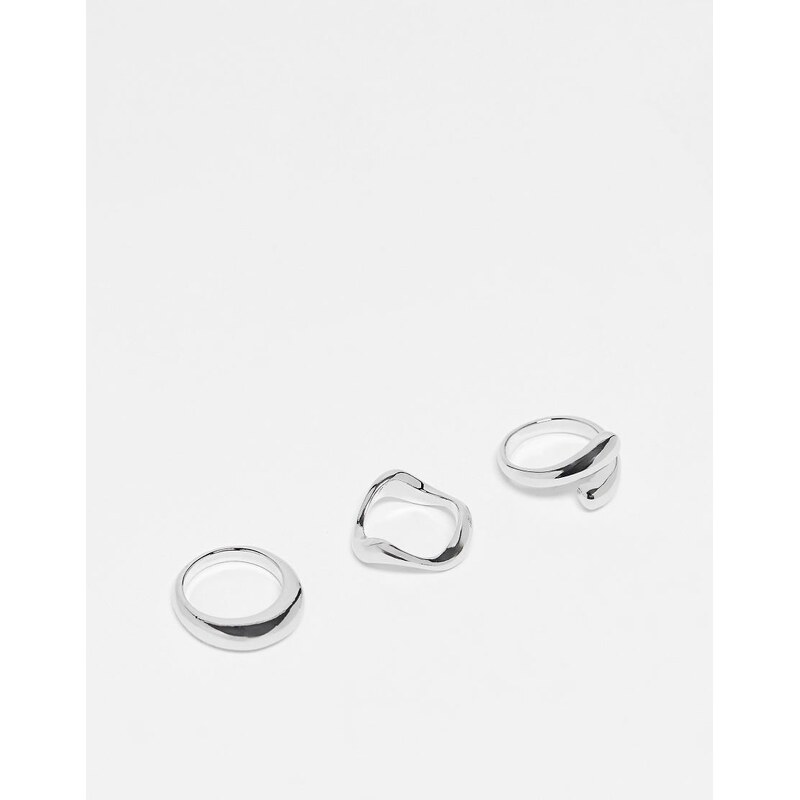 ASOS DESIGN pack of 3 rings with mixed minimal designs in silver