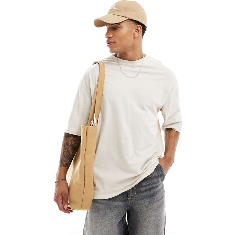 Jack & Jones super oversized t-shirt in beige-Neutral