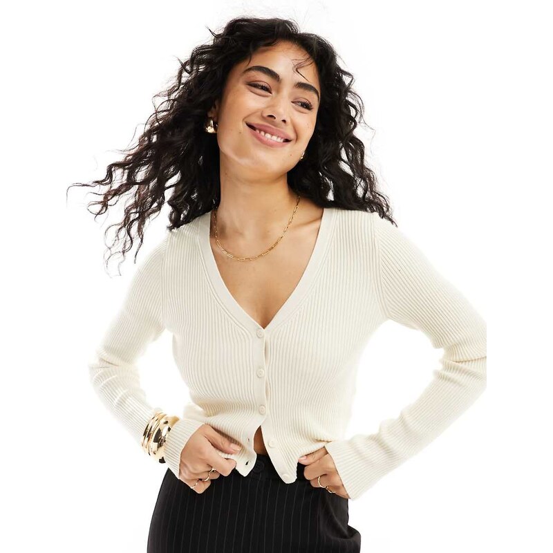 Vero Moda ribbed knit cardigan in cream-White 100287905
