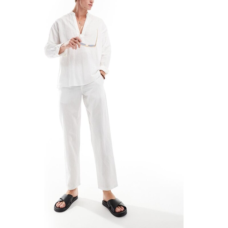 Jack & Jones drawstring linen mix trouser in white