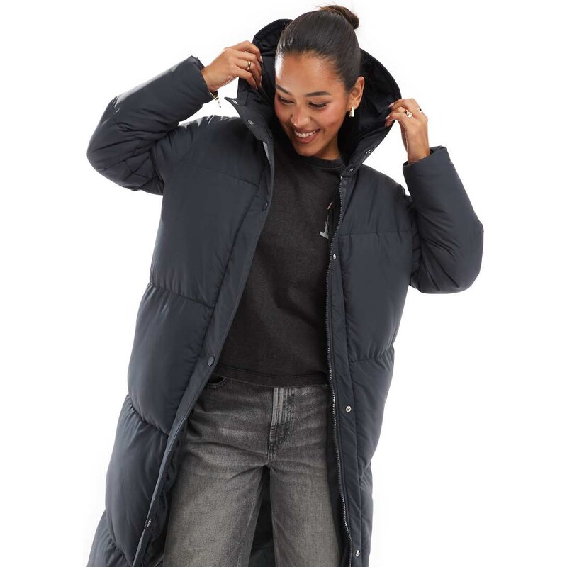 Threadbare maxi puffer coat with hood in charcoal grey 115509784