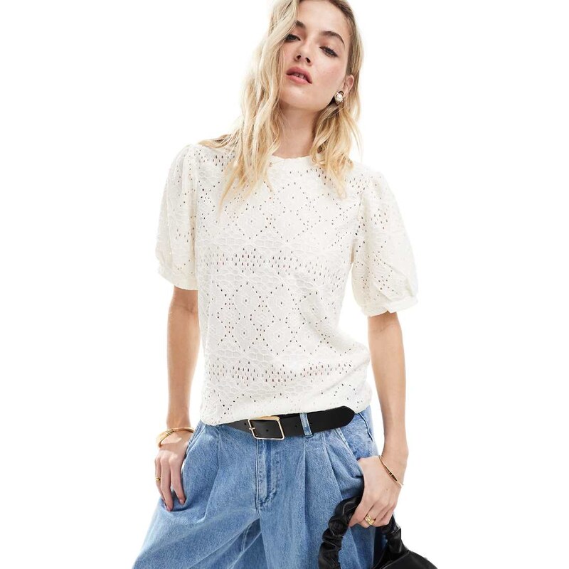 Object jersey broderie t-shirt in white 100106803