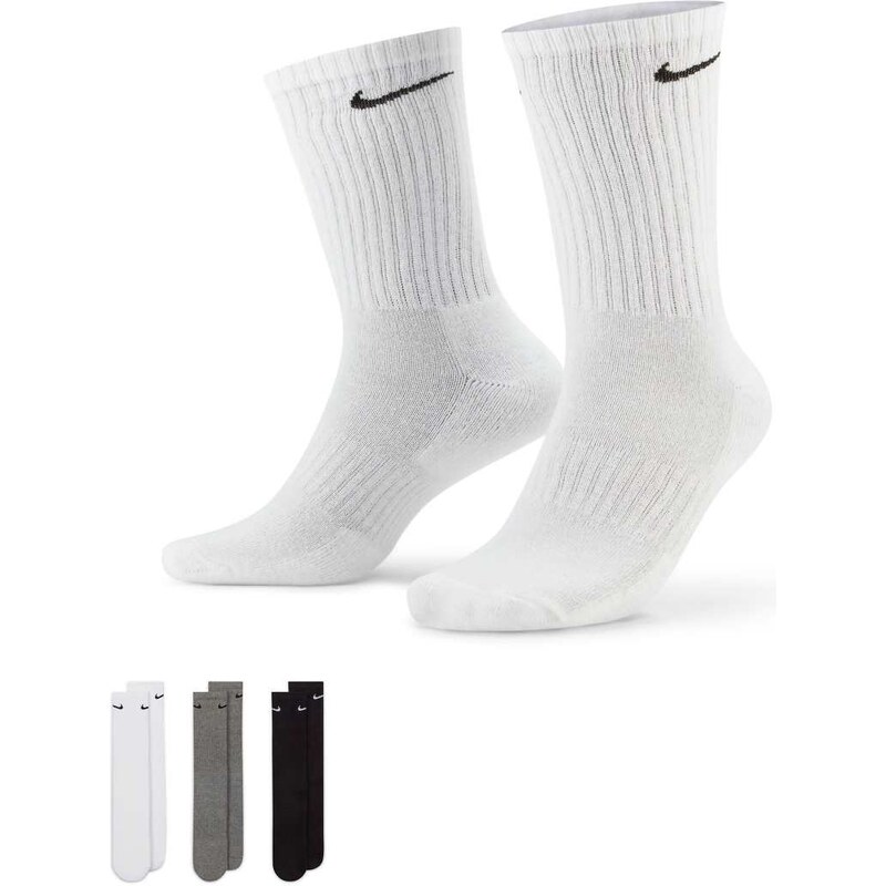 Nike Training Everyday Cushioned 3 pack crew sock in white, grey