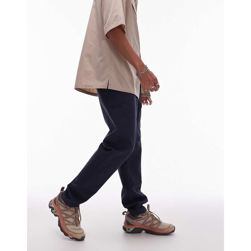 Topman tapered chino trousers in navy