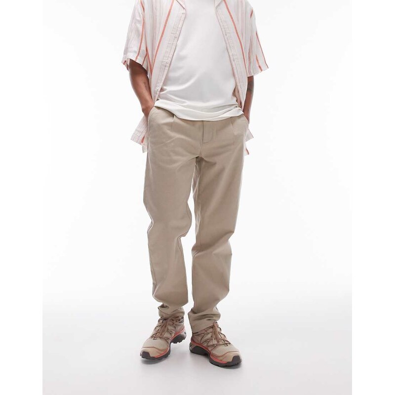 Topman tapered chino trousers in stone-Neutral