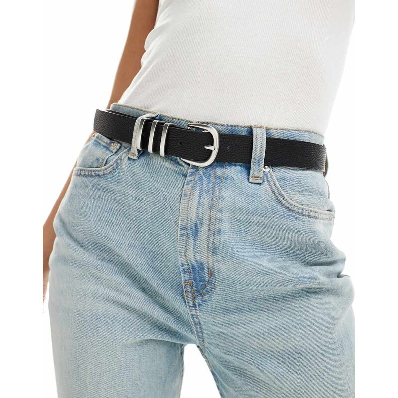 Pieces silver buckle belt in black