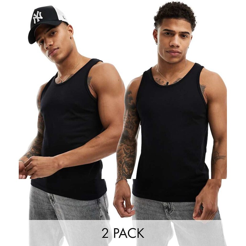 Jack & Jones 2 pack vest in black