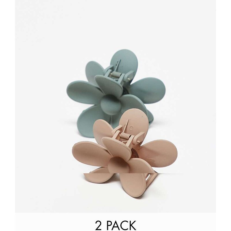 Pieces flower 2-pack hair claw clip in neutral and sage-Multi 100183559