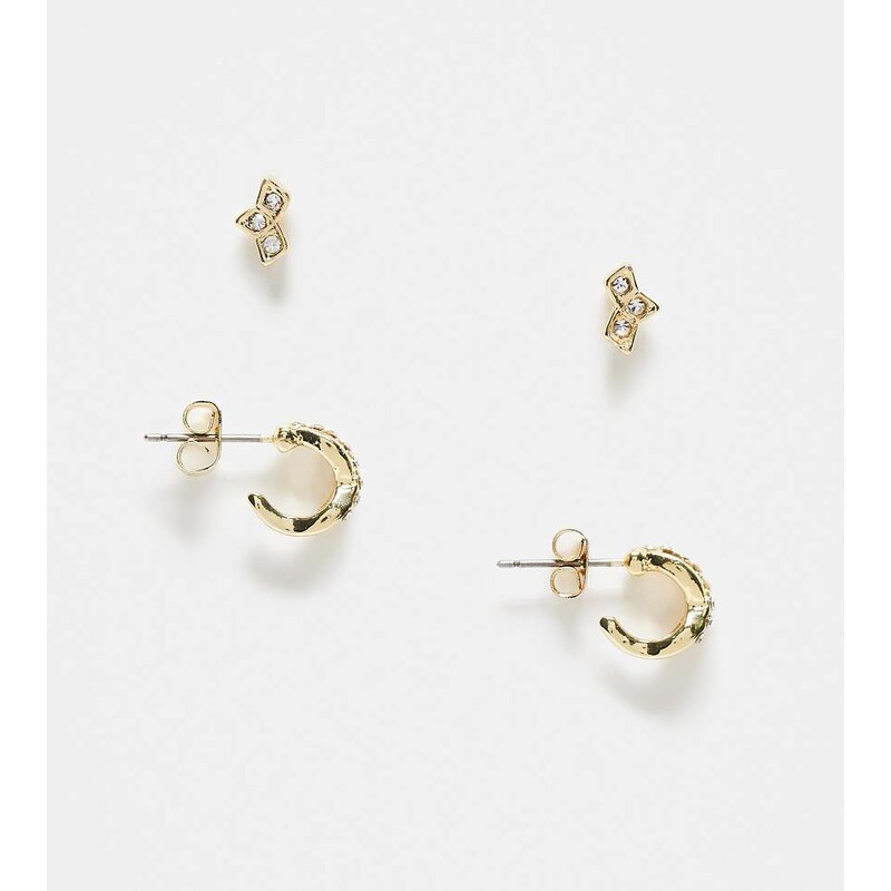 Pieces gem stud and mini hoop 2-pack earrings in gold 100114911