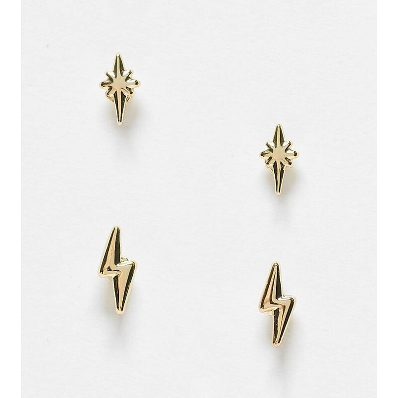 Pieces lightning bolt and star 2-pack stud earrings in gold