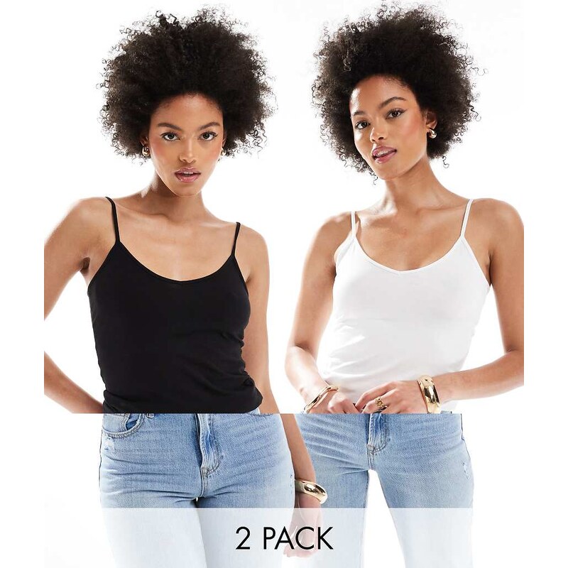 Vero Moda Tall 2 pack jersey cami tops in black and white-Multi 100116366