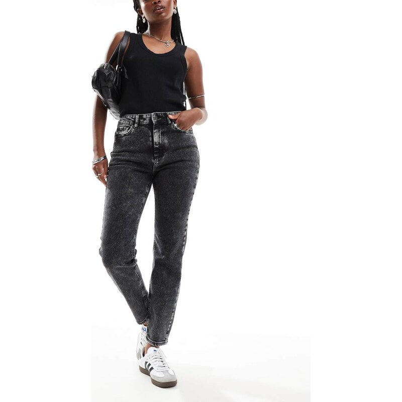 Noisy May Moni high rise slim straight jeans in dark grey wash 100114485