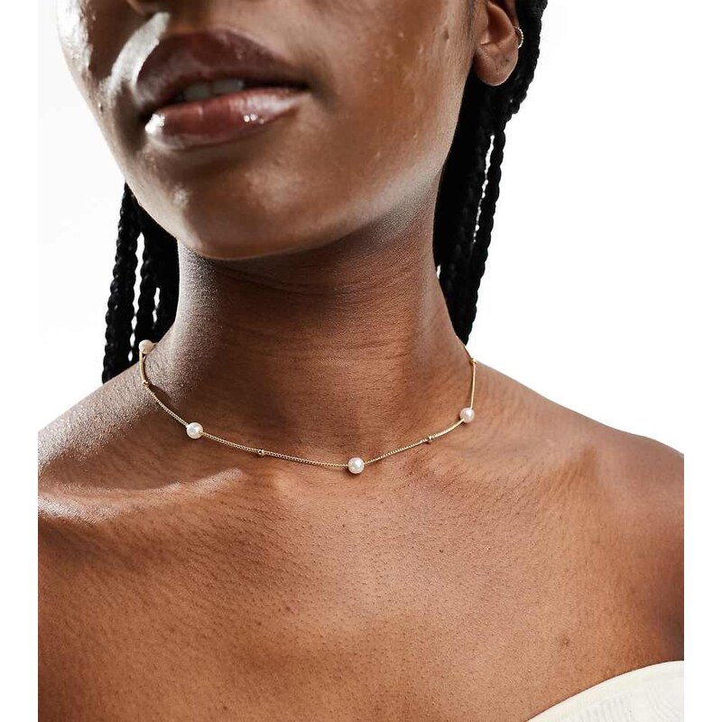 Pieces pearl and ball necklace in gold