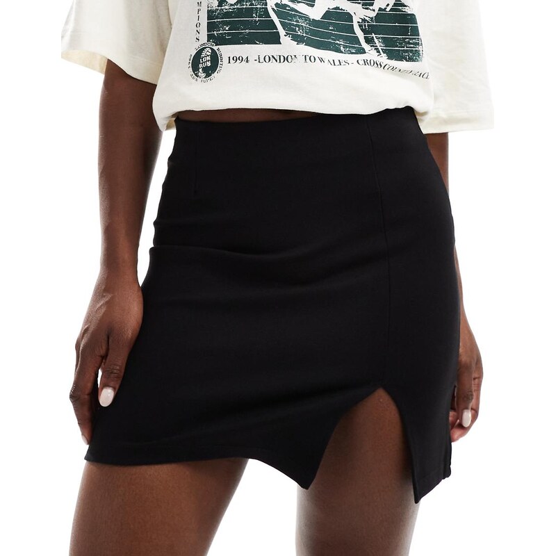 ASOS DESIGN ponte split hem mini skirt in black 100118879