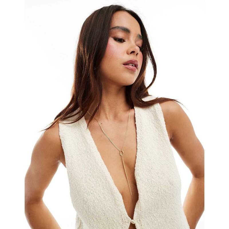 ASOS DESIGN lariat necklace with fine snake knot design in gold tone 100116852