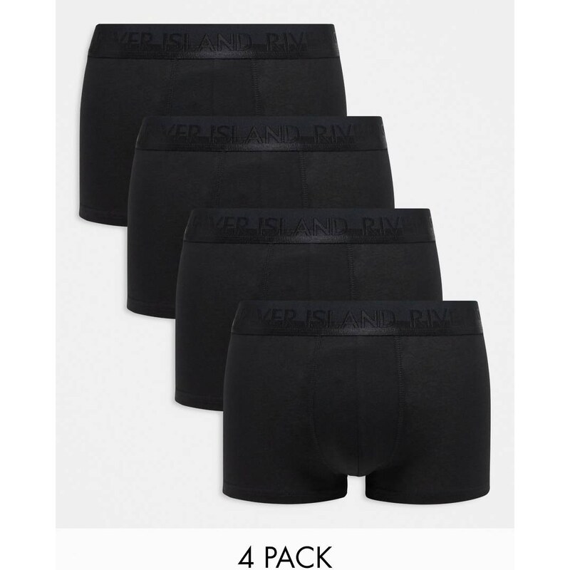 River Island 4 pack cotton stretch trunks in black