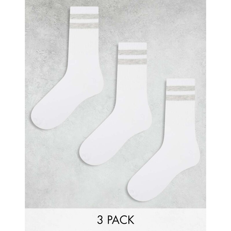 Jack & Jones 3 pack striped tennis socks in white