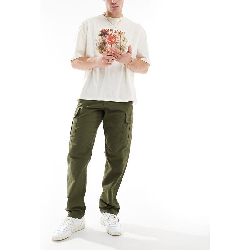 Jack & Jones loose fit cargo trouser in khaki-Green