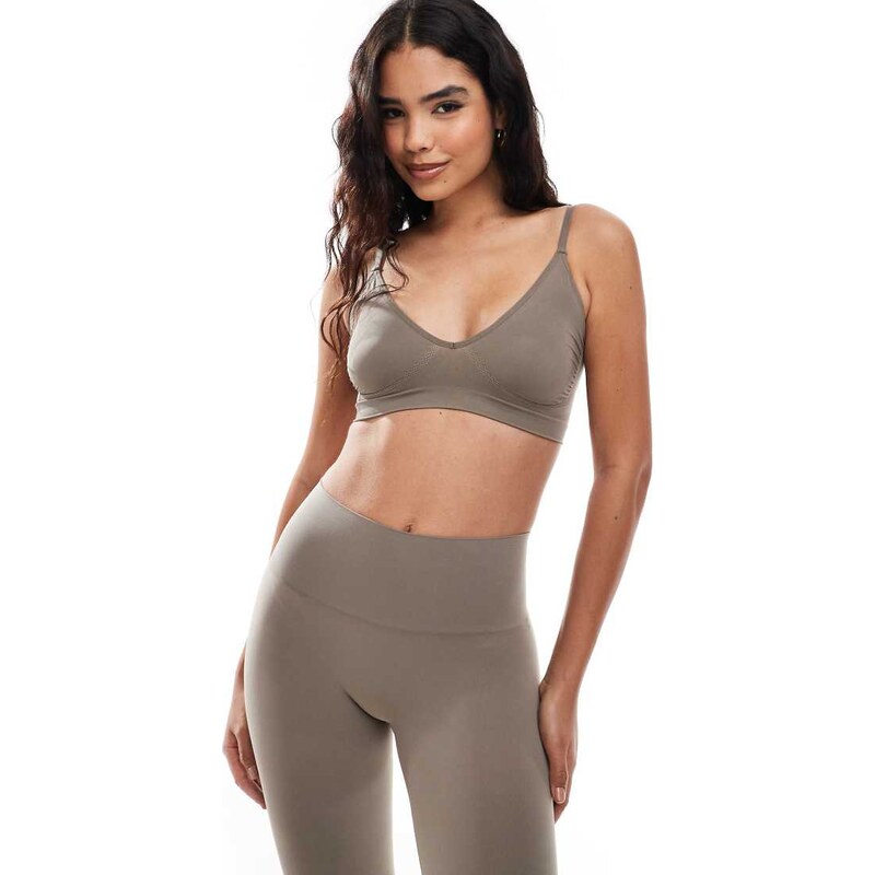 Vero Moda seamless deep v bra top co-ord in taupe brown 115509860