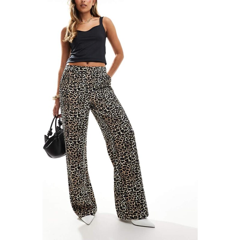 Object tailored wide leg trousers in leopard print-Multi 100126684