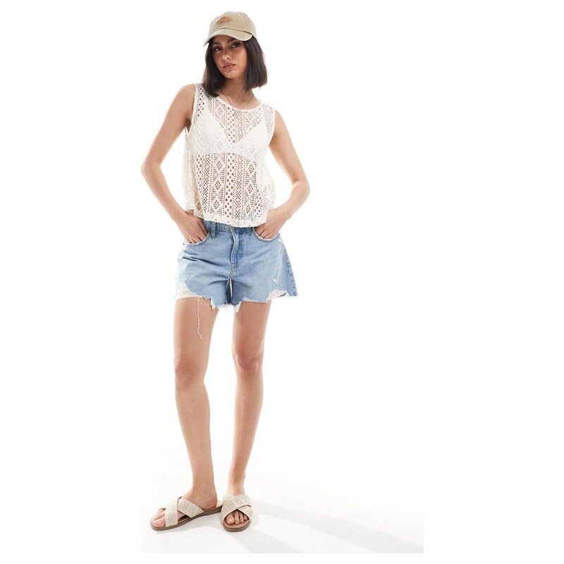 Object cropped crochet top in cream-White 100126692