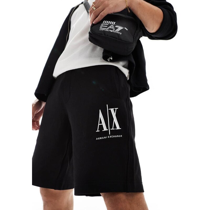 Armani Exchange logo jersey shorts with black