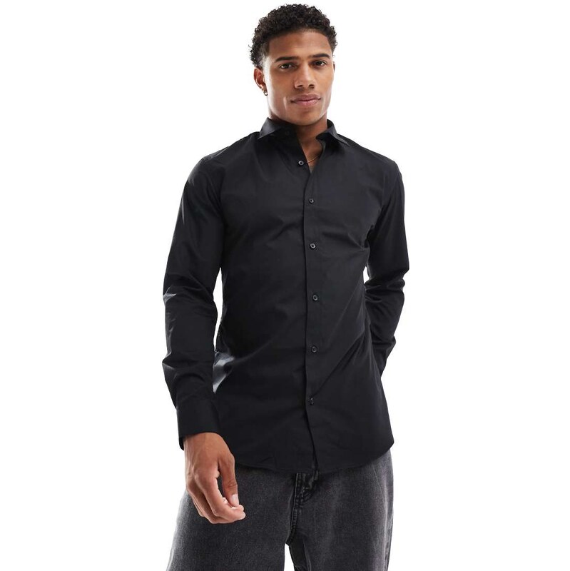 Jack & Jones slim fit smart shirt in black-White