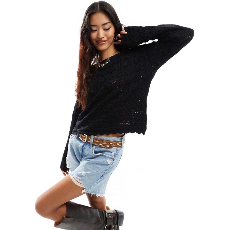Vero Moda open knit jumper in black 104252936