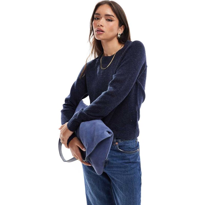 Vero Moda round neck knitted jumper in navy melange 100295519