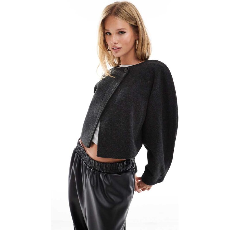 ASOS DESIGN collarless short formal jacket with sleeve detail in 100132533