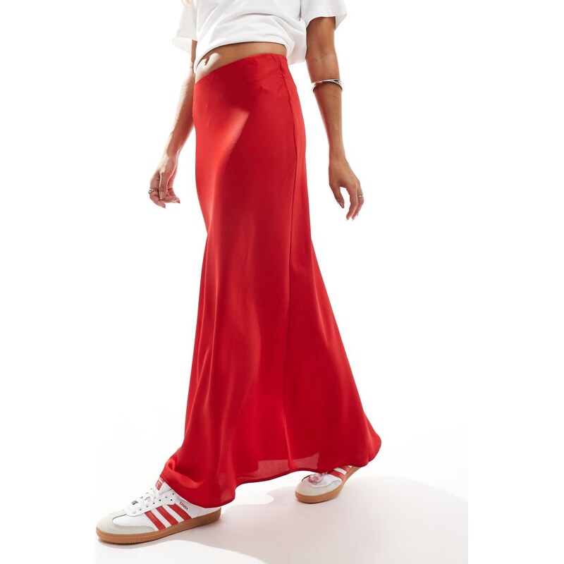 Vila satin maxi skirt in red
