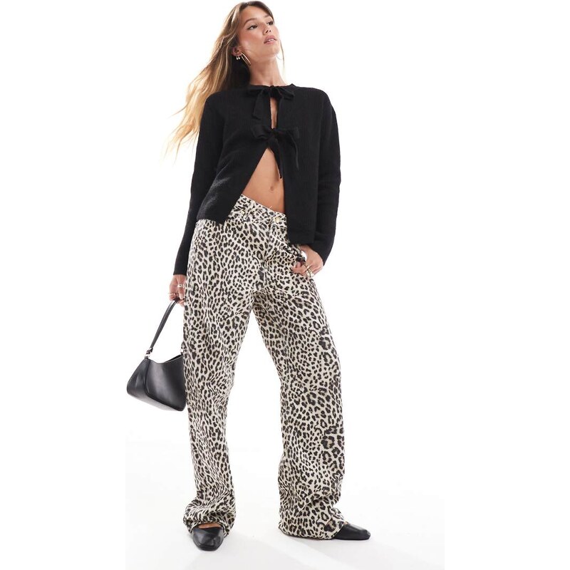 Pieces reversable tie front cardigan in black 101702629