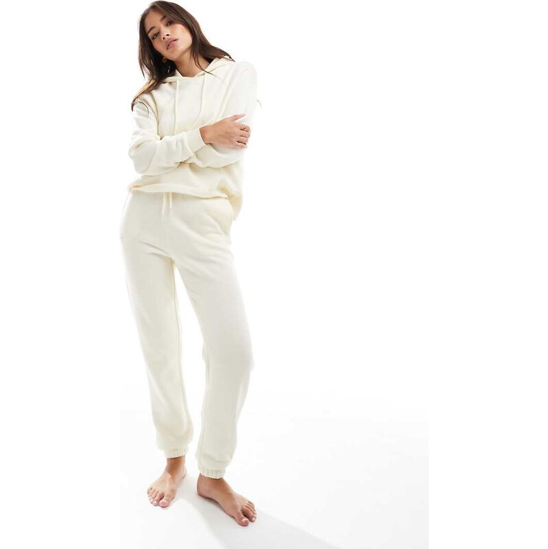 Pieces sweat jogger co-ord with tie waist in neutral beige-White
