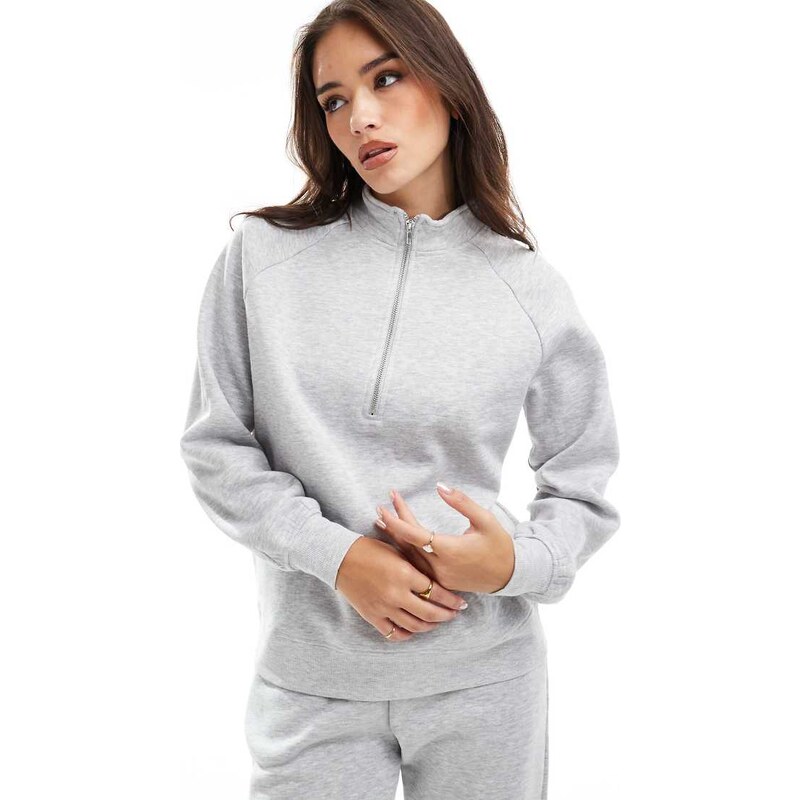 Pieces half zip sweat co-ord in light grey melange