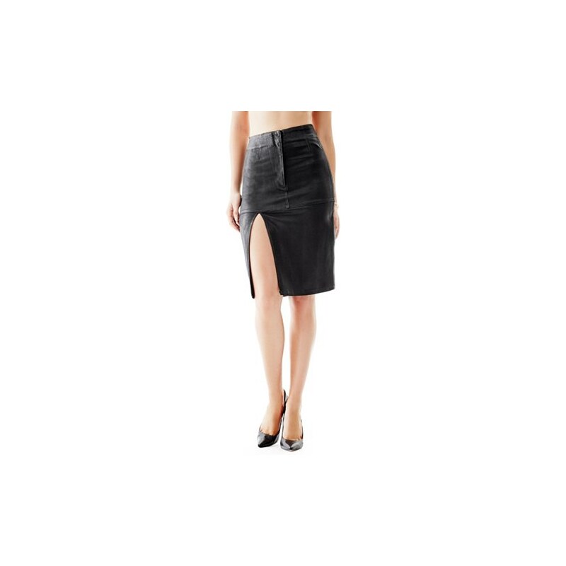 Sukně Guess Push-Up Denim Longette Skirt coated black