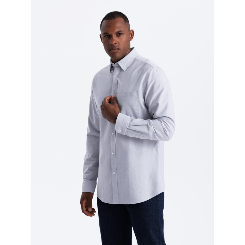 Ombre Elegant mens oxford shirt with embroidery and pocket -
