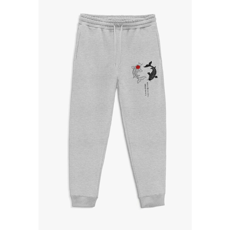 Tepláky Jogger , Barva Šedá, s Potiskem Yin Yang Koi Fish