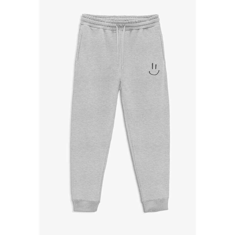 Tepláky Jogger , Barva Šedá, s Potiskem Smiley Face