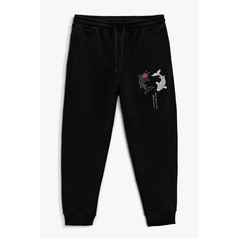 Tepláky Jogger , Barva Černá, s Potiskem Yin Yang Koi Fish