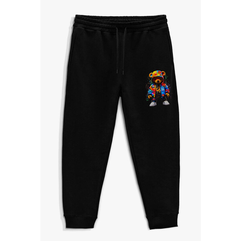 Tepláky Jogger , Barva Černá, s Potiskem Rave Teddy