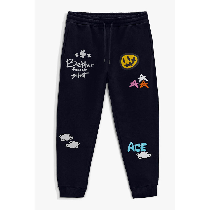 Tepláky Jogger , Barva Modrá, s Potiskem Better Remain Silent