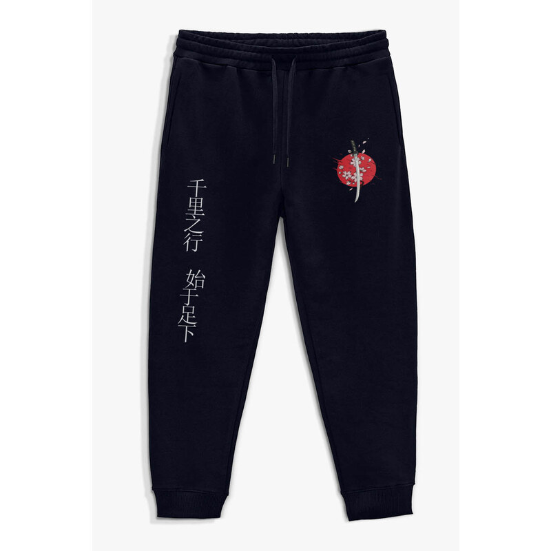 Tepláky Jogger , Barva Modrá, s Potiskem Ninja Cat